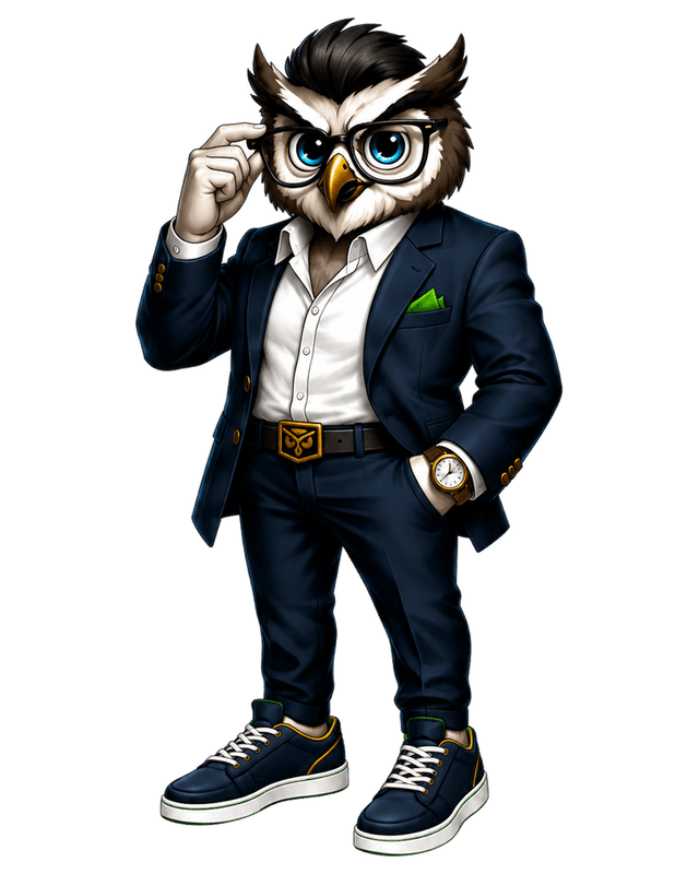 WiseGuyOdds.ai mascot — Adjusting glasses